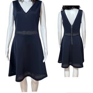Guess Women’s Navy Blue V-Neckline Cutout-Trim Sleeveless Fit & Flare Dress Sz 8